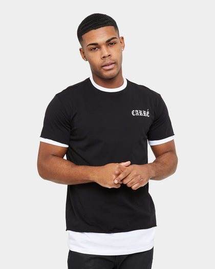 Carre Distressed Ringer Oversized Short Sleeve T-Shirt Black/White
