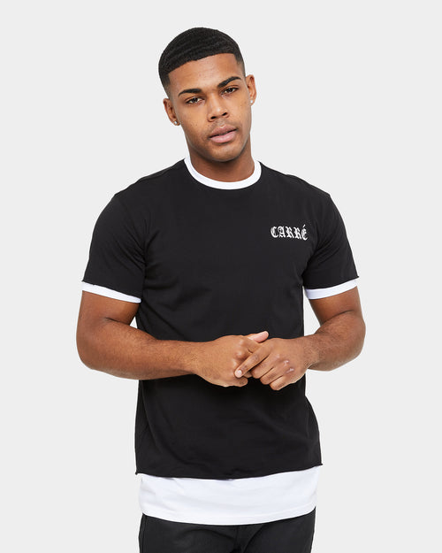 Carre Distressed Ringer Oversized Short Sleeve T-Shirt Black/White