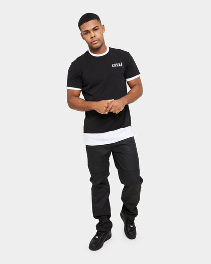 Carre Distressed Ringer Oversized Short Sleeve T-Shirt Black/White
