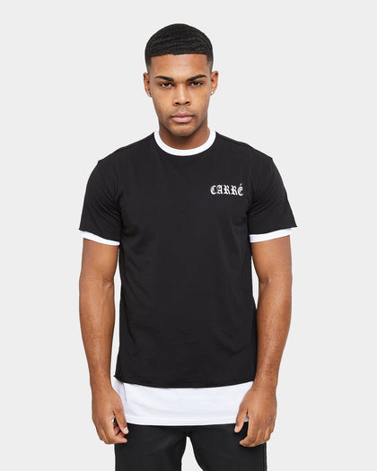 Carre Distressed Ringer Oversized Short Sleeve T-Shirt Black/White