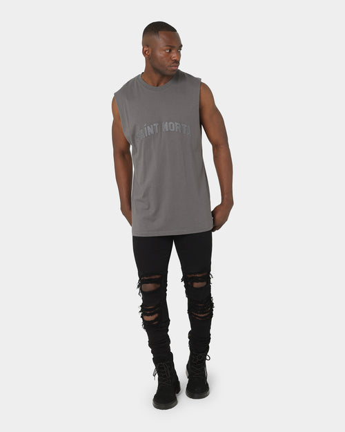 Saint Morta Kingdom Retro Muscle T-Shirt Off Dark Grey