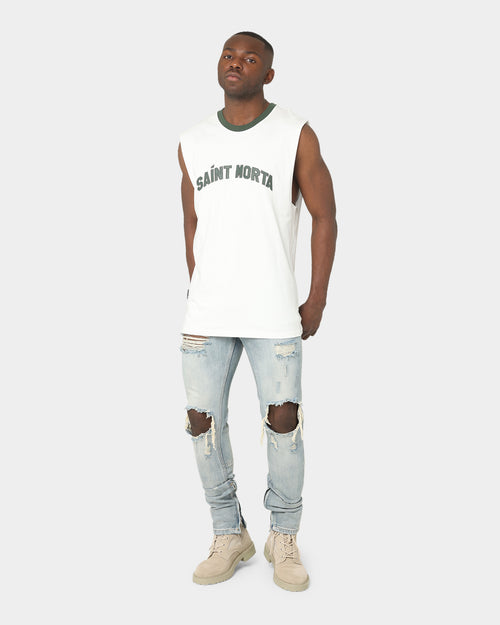 Saint Morta Kingdom Retro Muscle T-Shirt Off White/Green