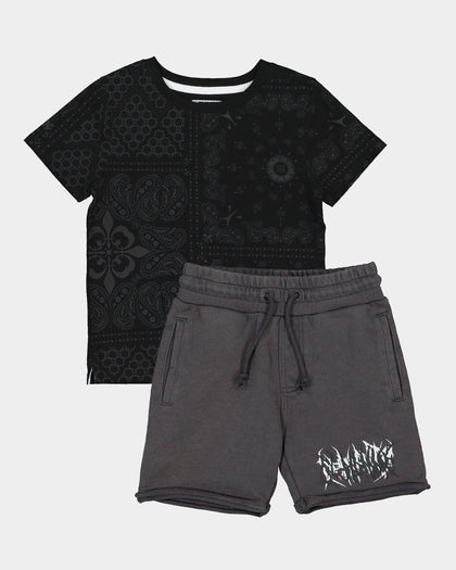 Lil Homme Kids' Bandana Ultra Short Sleeve Set Black/Charcoal