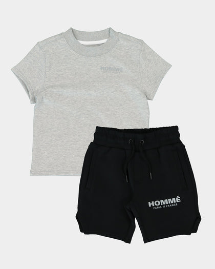 Lil Homme Kids' Motion Oversized Short Sleeve T-Shirt Set Grey/Black