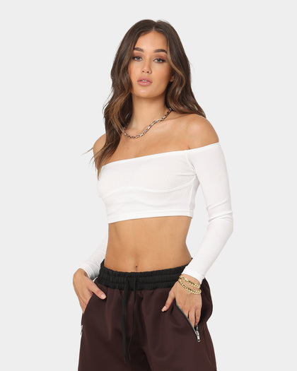 XXIII Women's Enya Cold Shoulder Cropped Long Sleeve White