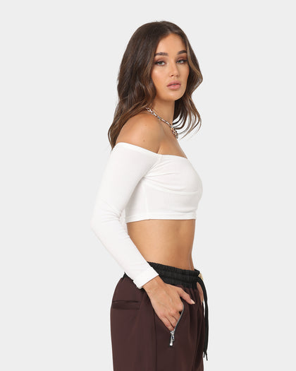 XXIII Women's Enya Cold Shoulder Cropped Long Sleeve White
