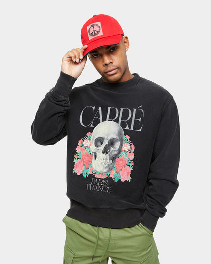Carre Skull & Rose Vintage Crewneck Washed Black