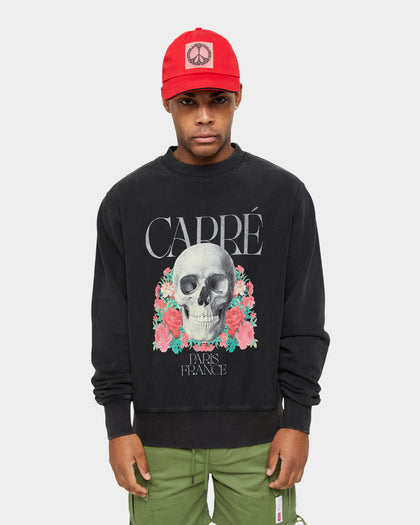 Carre Skull & Rose Vintage Crewneck Washed Black