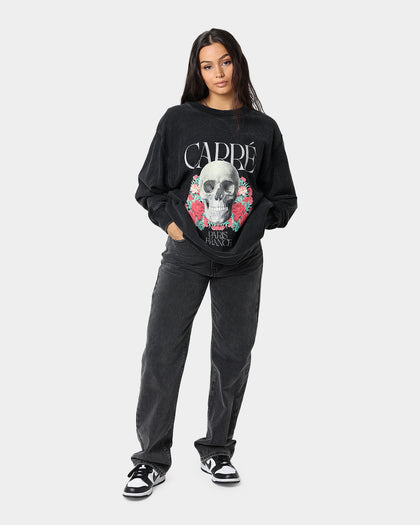 Carre Skull & Rose Vintage Crewneck Washed Black