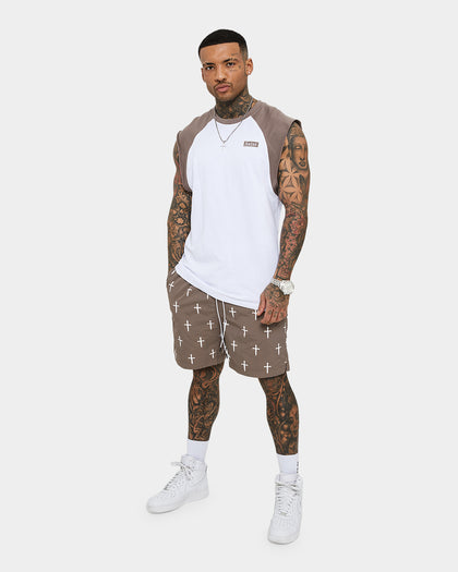 Saint Morta Numeraire Raglan Muscle T-Shirt Dark Brown/White