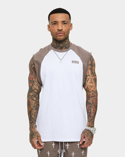 Saint Morta Numeraire Raglan Muscle T-Shirt Dark Brown/White
