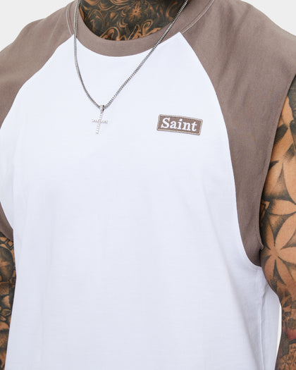 Saint Morta Numeraire Raglan Muscle T-Shirt Dark Brown/White