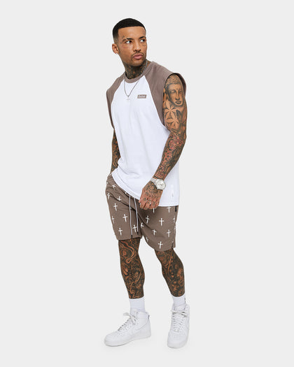 Saint Morta Numeraire Raglan Muscle T-Shirt Dark Brown/White