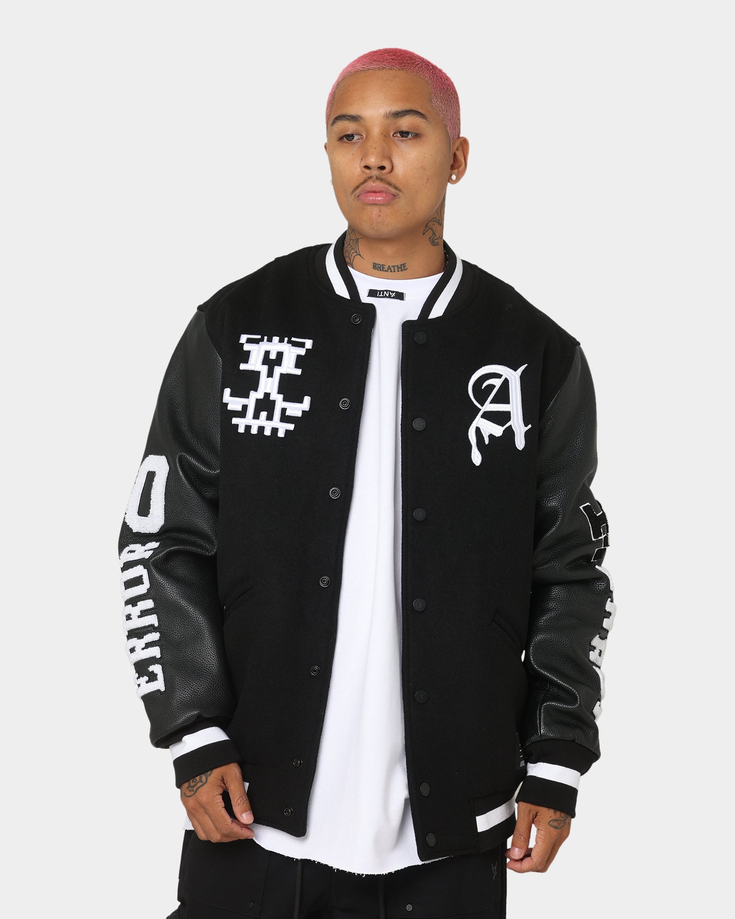 【新品未開封】VARSITY JACKET XL ずとまよ The Anti Order Dead Pixel Leather Varsity Jacket Black/White
