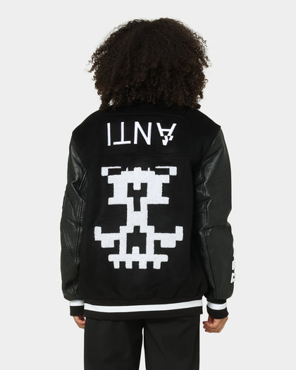 The Anti Order Dead Pixel Leather Varsity Jacket Black/White