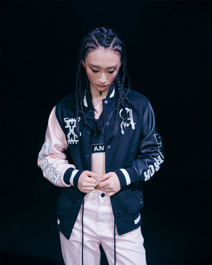 The Anti Order Dead Pixel Leather Varsity Jacket Black/Pink