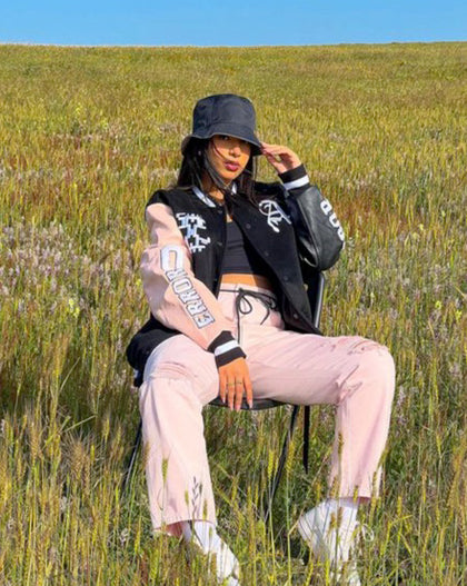 The Anti Order Dead Pixel Leather Varsity Jacket Black/Pink