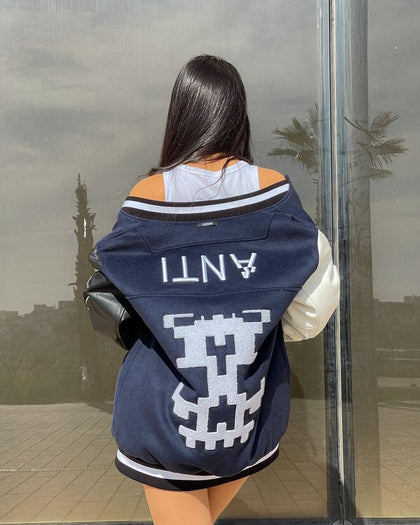 The Anti Order Dead Pixel Leather Varsity Jacket Jacket Navy/Black