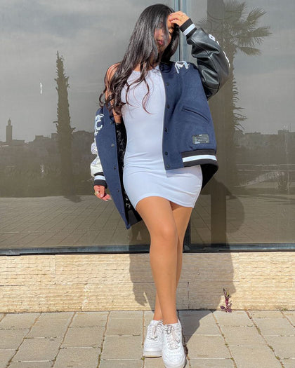 The Anti Order Dead Pixel Leather Varsity Jacket Jacket Navy/Black