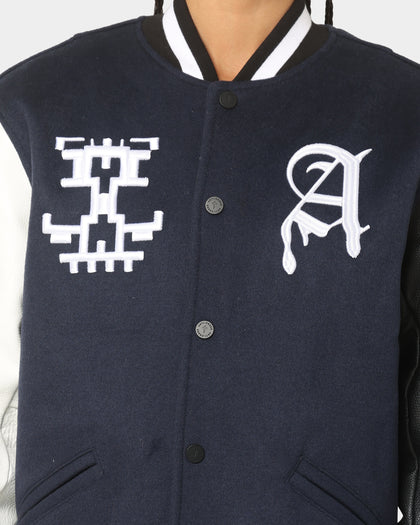 The Anti Order Dead Pixel Leather Varsity Jacket Jacket Navy/Black