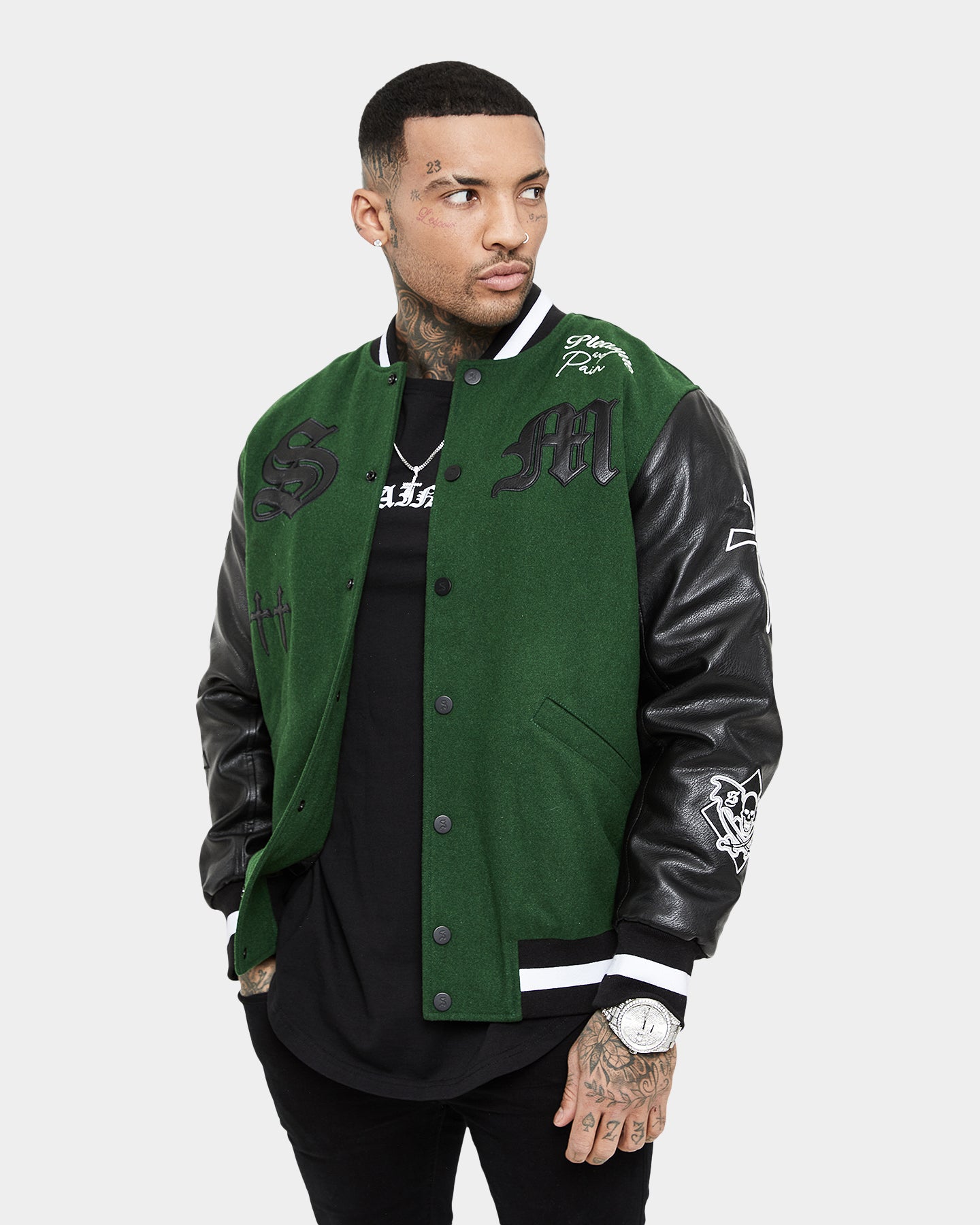 Saint Morta Graveyard Varsity Jacket Dark Green/Black | Culture