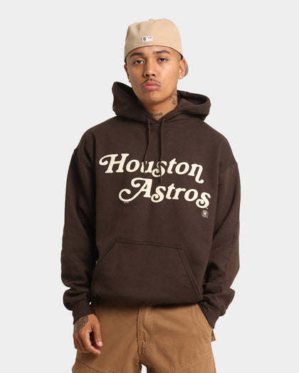 Majestic Athletic Houston Astros Team Stack Script Hoodie Dark Chocolate