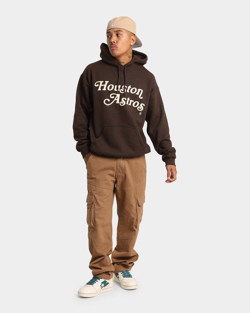 Majestic Athletic Houston Astros Team Stack Script Hoodie Dark Chocolate