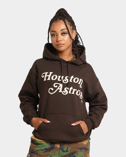 Majestic Athletic Houston Astros Team Stack Script Hoodie Dark Chocolate