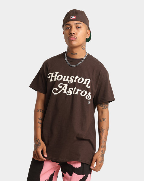 Majestic Athletic Houston Astros Team Stack Script Short Sleeve T-Shirt Dark Chocolate