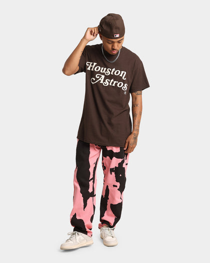 Majestic Athletic Houston Astros Team Stack Script Short Sleeve T-Shirt Dark Chocolate