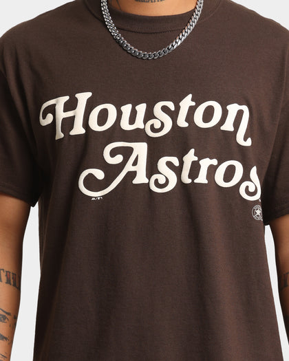 Majestic Athletic Houston Astros Team Stack Script Short Sleeve T-Shirt Dark Chocolate