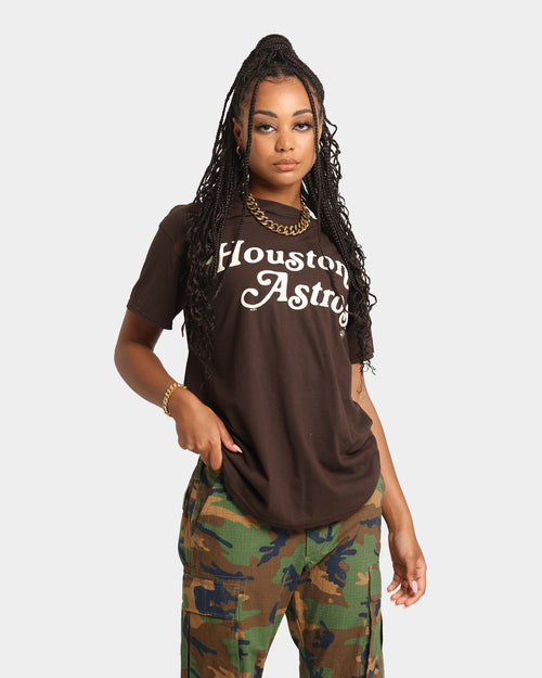 Majestic Athletic Houston Astros Team Stack Script Short Sleeve T-Shirt Dark Chocolate