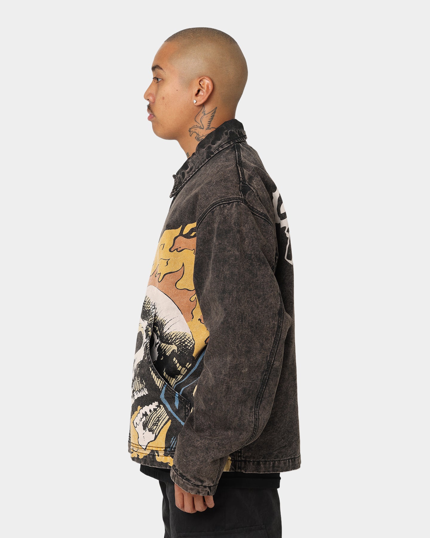HUF X Marvel Ghost Rider Work Jacket Washed Black | Culture Kings US