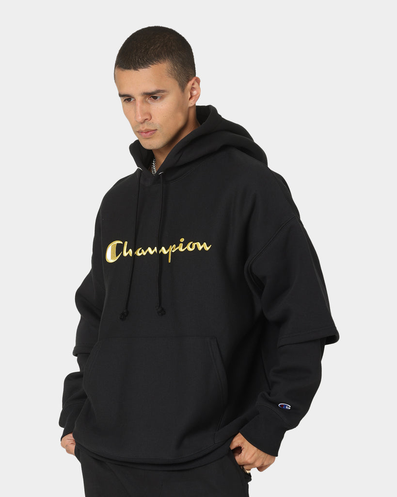Champion Reverse Weave Double Layer Hoodie Black/Gold | Culture Kings US