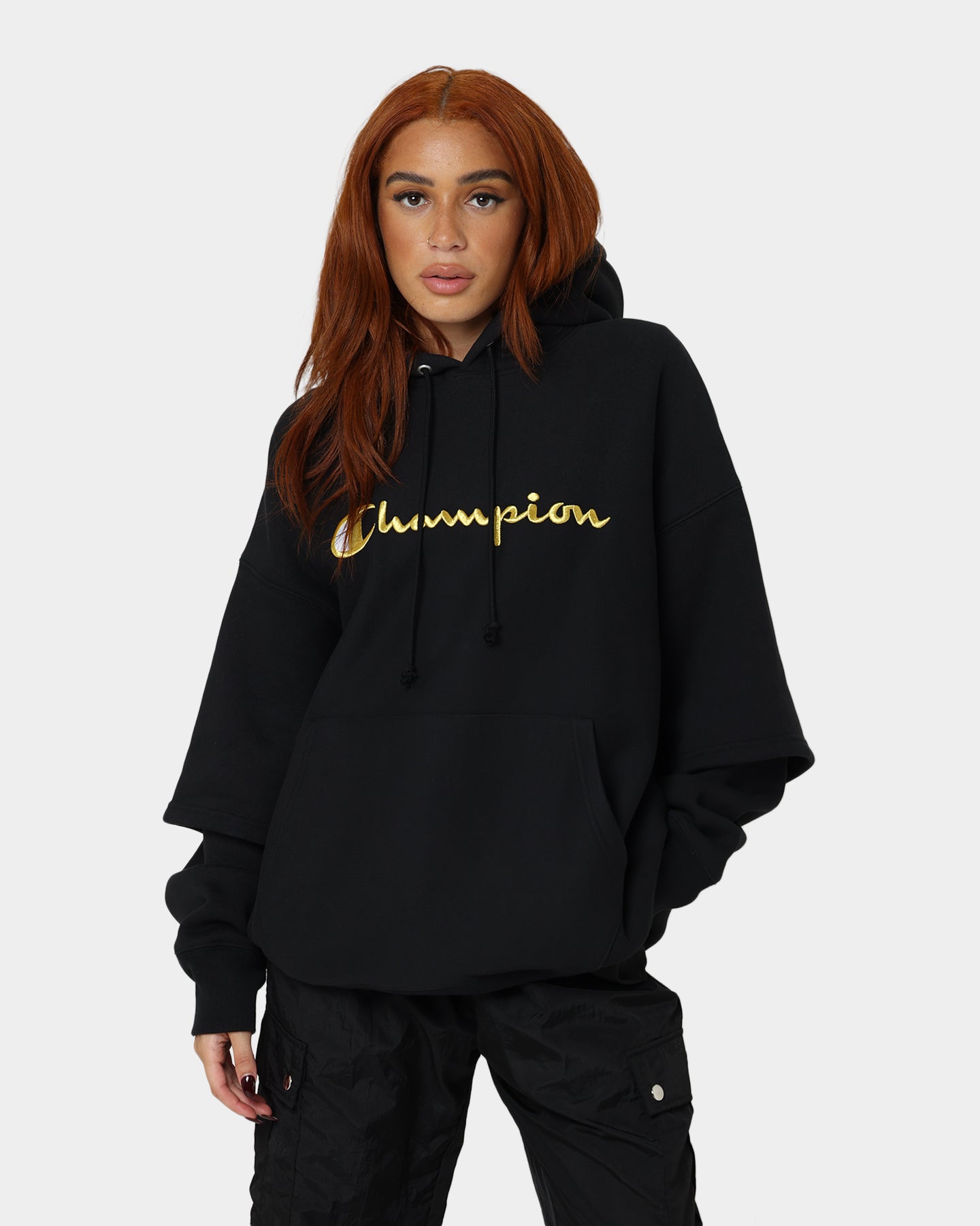 Champion Reverse Weave Double Layer Hoodie Black/Gold