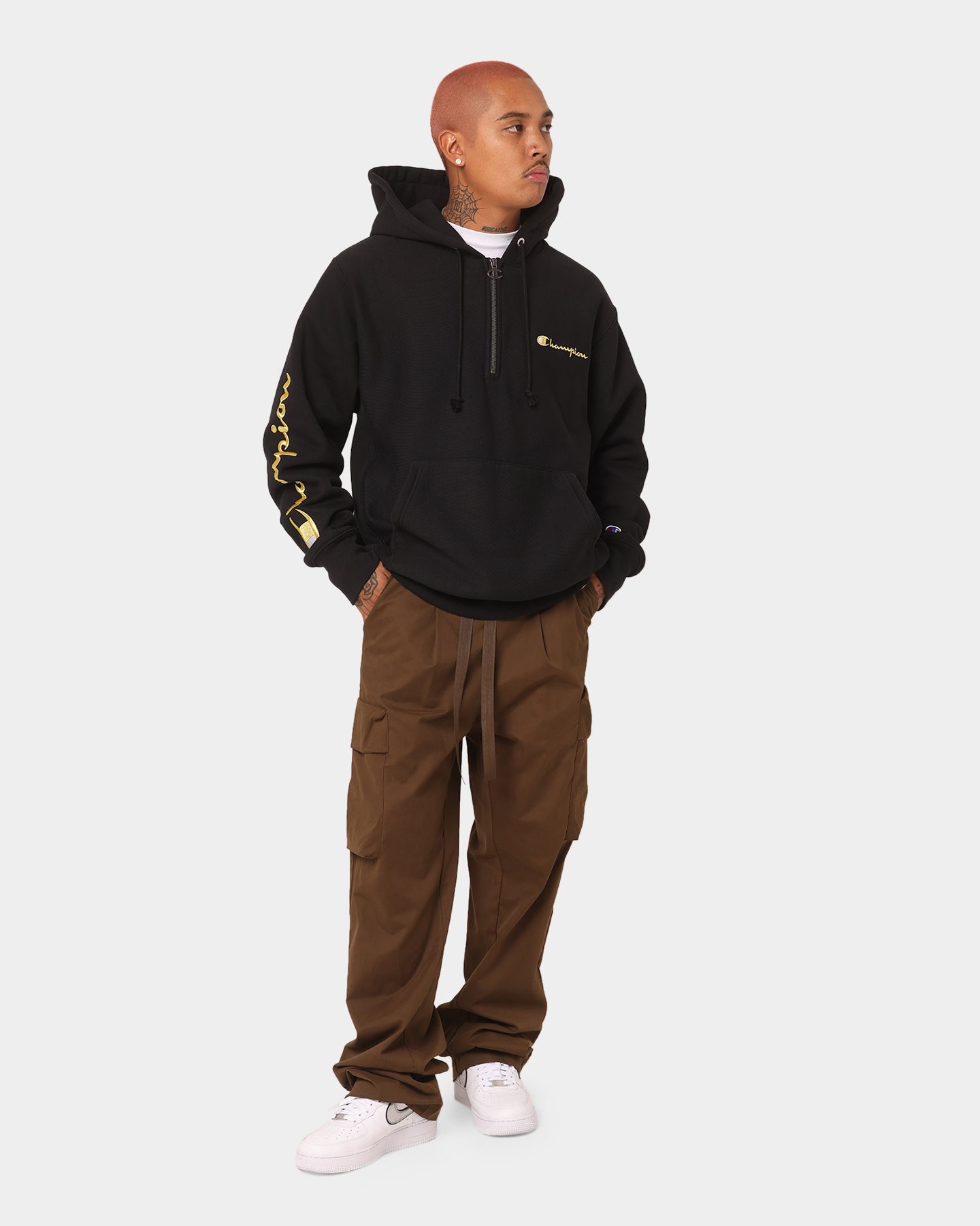 Champion Reverse Weave Quarter Zip Hoodie Black/Gold | Culture