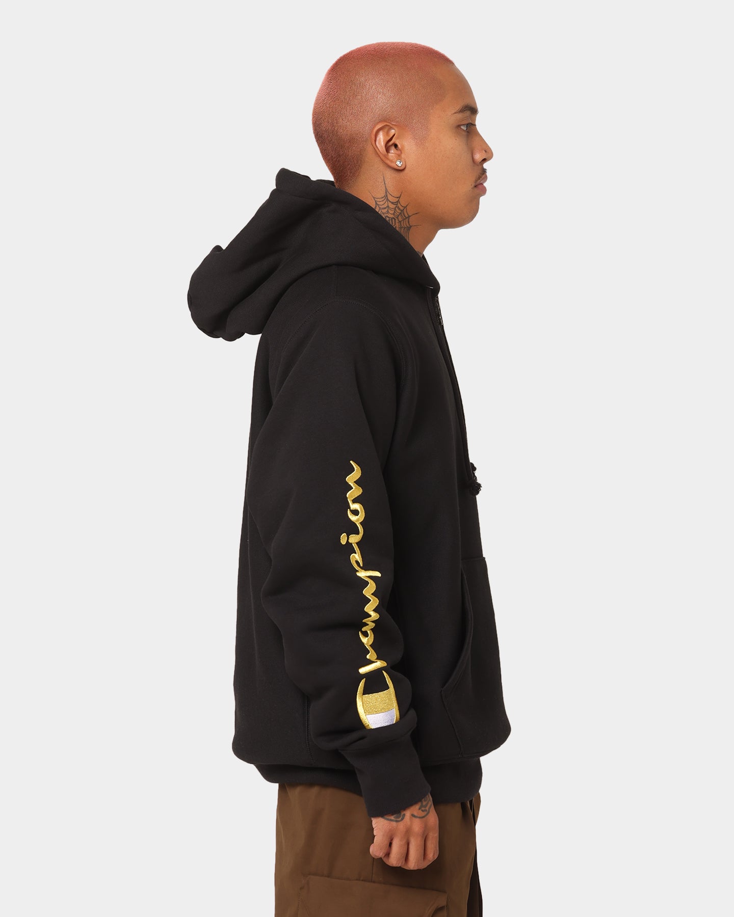 Champion Reverse Weave Quarter Zip Hoodie Black/Gold | Culture