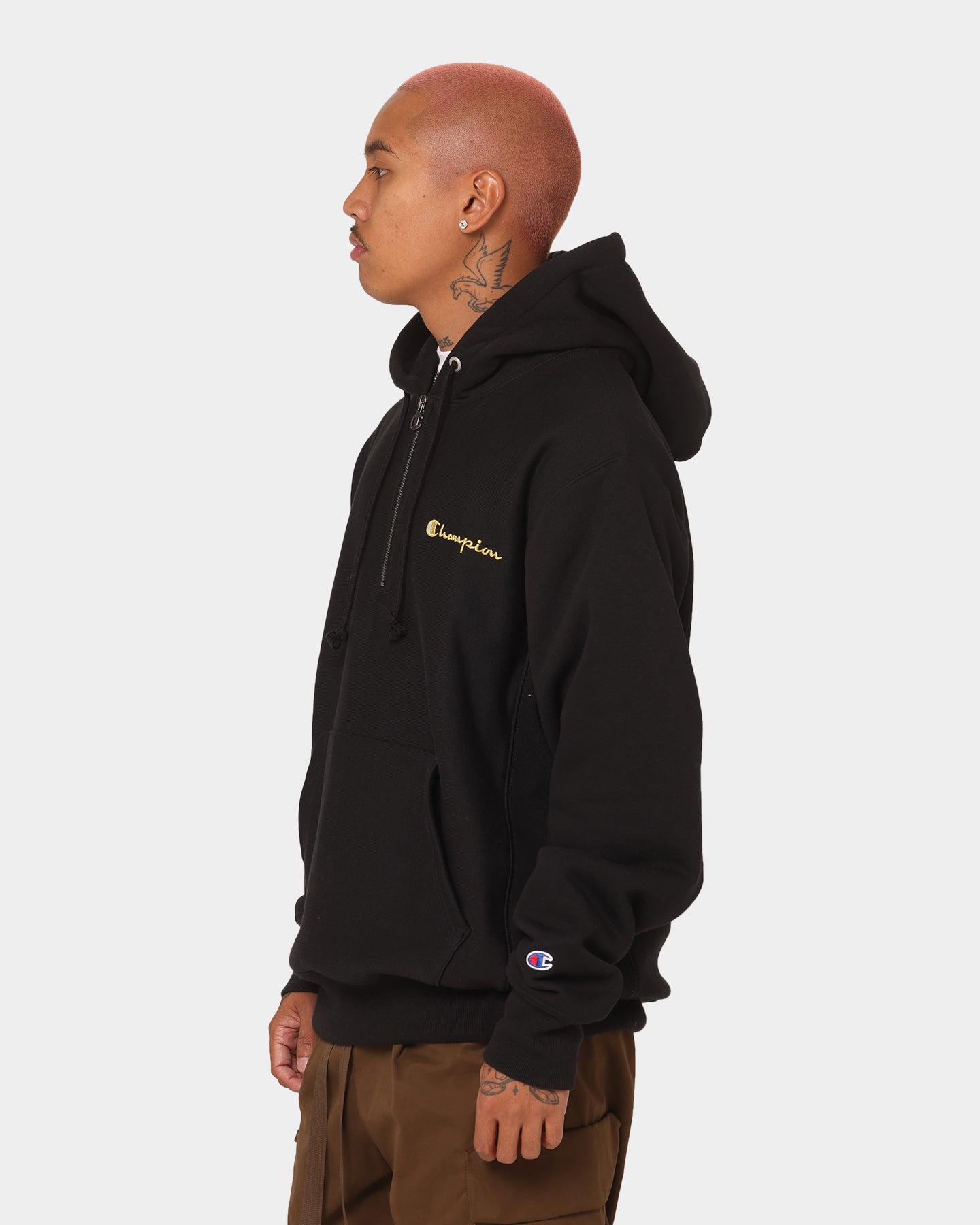 Champion Reverse Weave Quarter Zip Hoodie Black/Gold | Culture