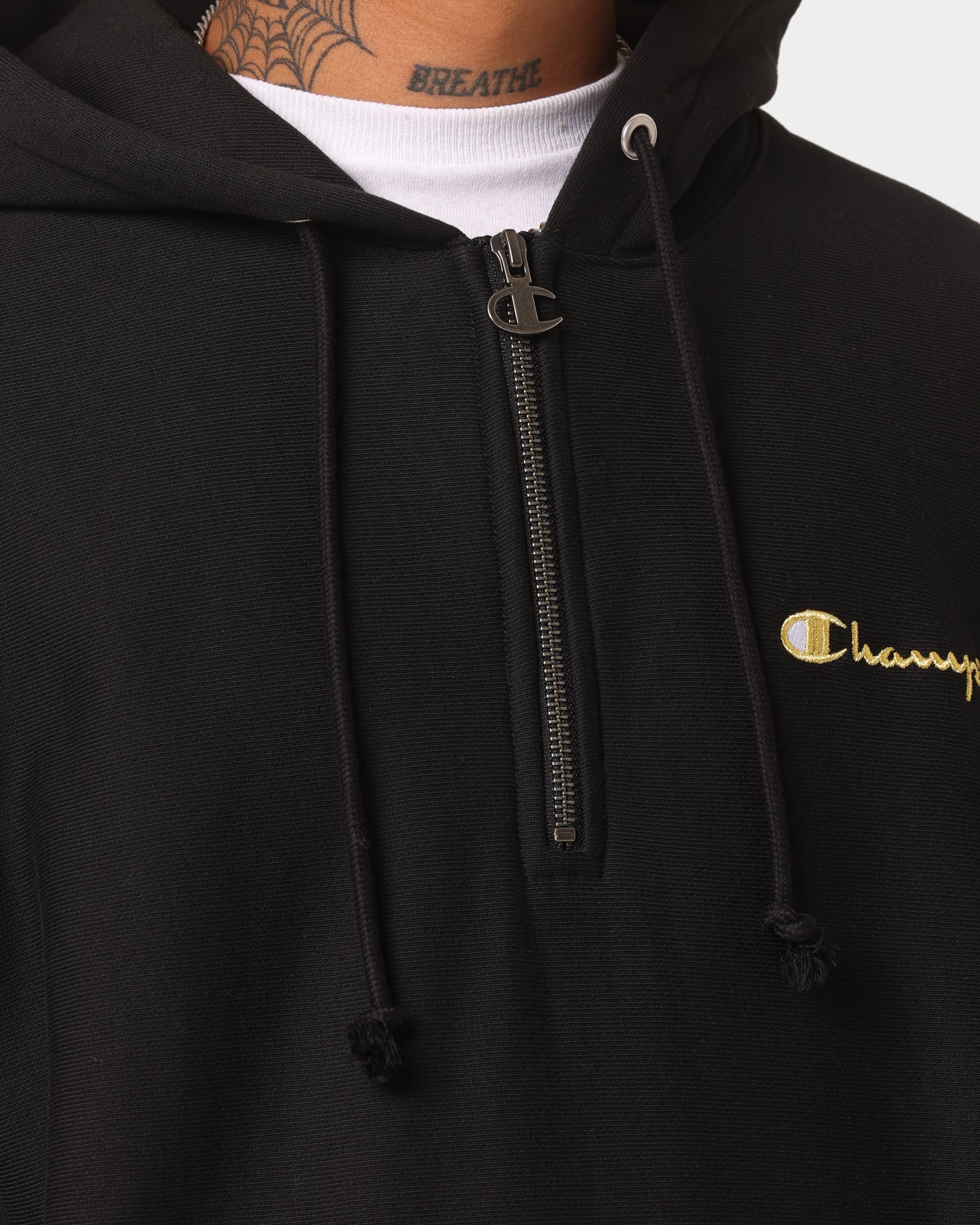 Champion Reverse Weave Quarter Zip Hoodie Black/Gold | Culture