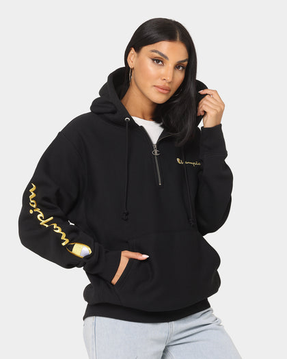 Champion Reverse Weave Quarter Zip Hoodie Black/Gold