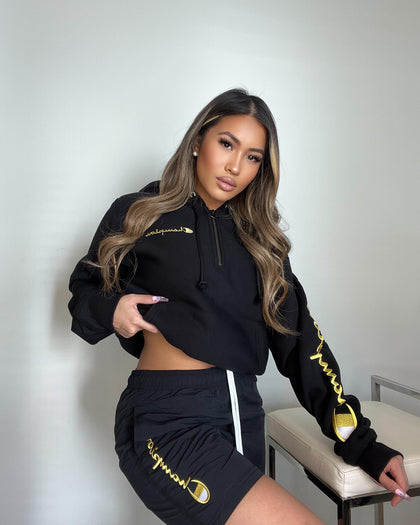 Champion Reverse Weave Quarter Zip Hoodie Black/Gold