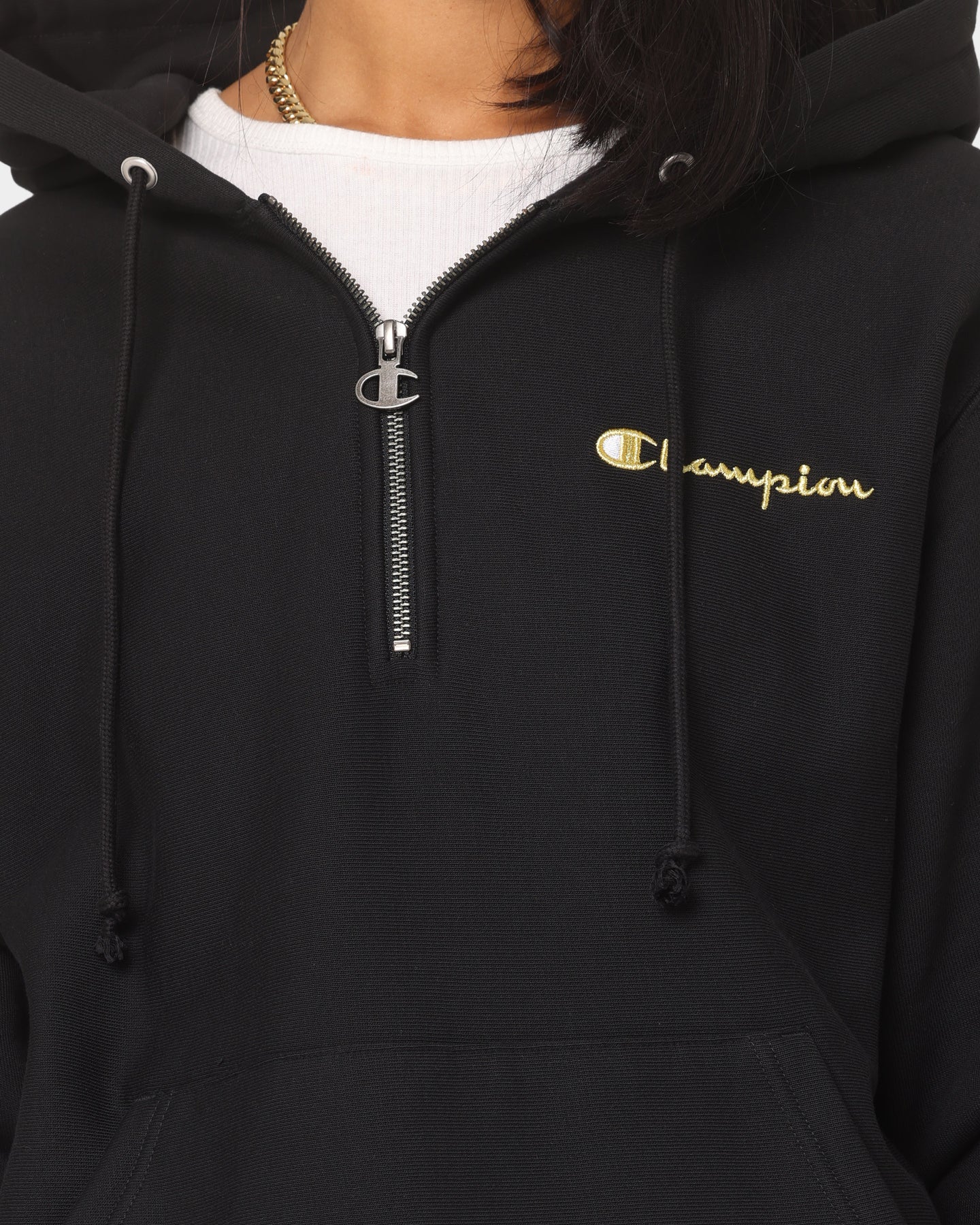 HOLIDAY　REVERSE WEAVE ZIP HOODI CHAMPION Champion Reverse Weave Quarter Zip Hoodie Black/Gold