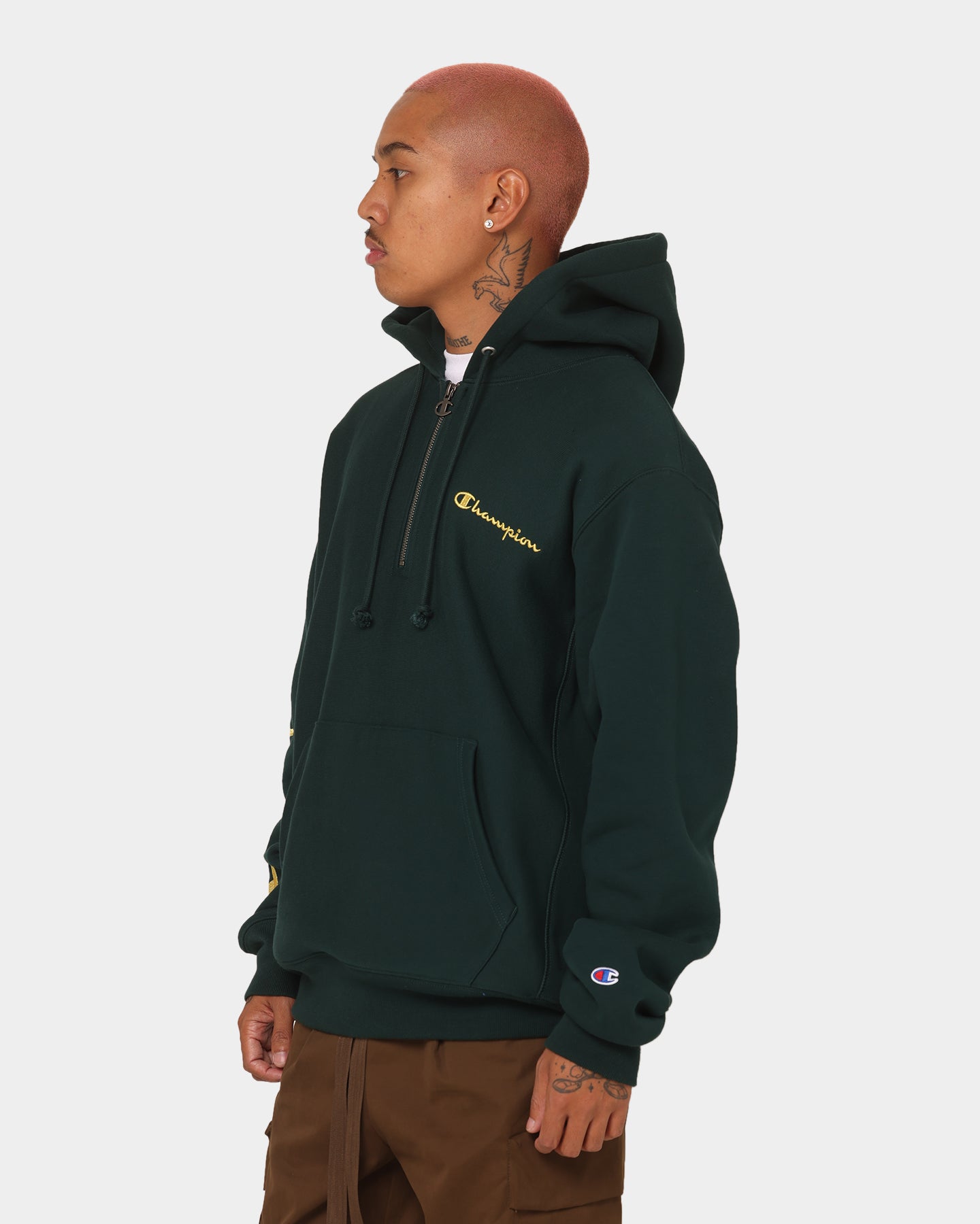 Champion Reverse Weave Quarter Zip Hoodie Midfield Green