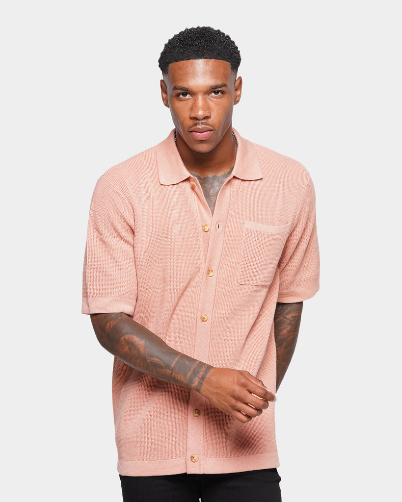 【50‘s】wool shirt grey & pink XXIII Zyair Knit Rib Button Up T-Shirt Dusty Pink | Culture Kings US