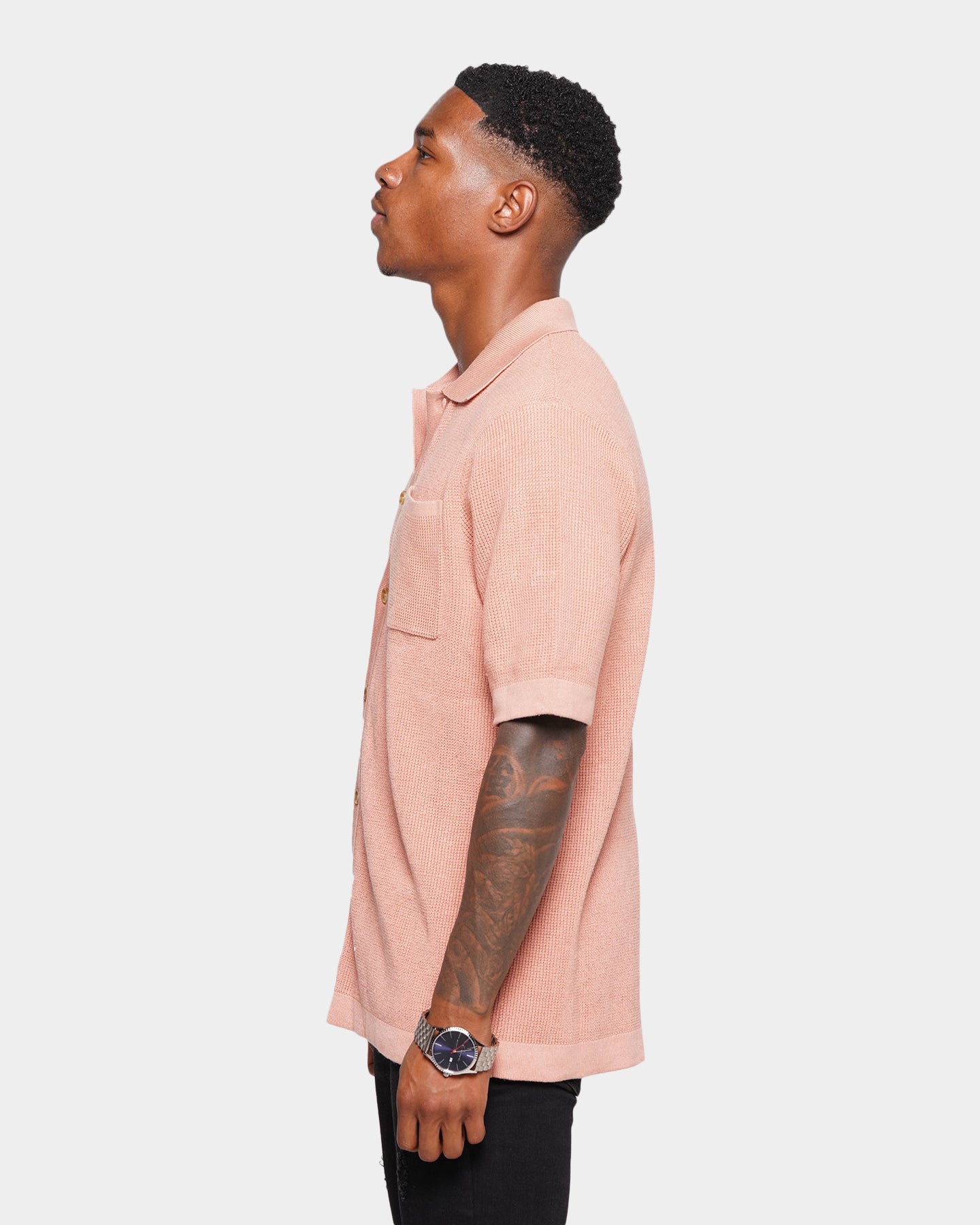 XXIII Zyair Knit Rib Button Up T-Shirt Dusty Pink | Culture Kings US