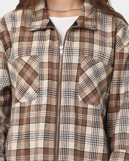XXIII Soren Plaid Bomber Jacket Brown