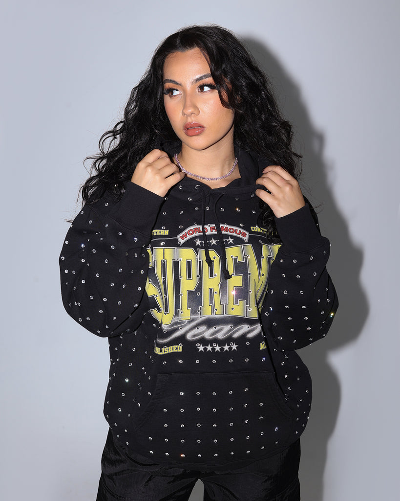 Supreme Rhinestone Hoodie Sweatshirt Black | Culture Kings US