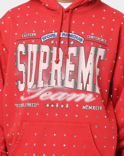 Supreme Rhinestone Hoodie Sweatshirt Burnt Red Culture Kings US