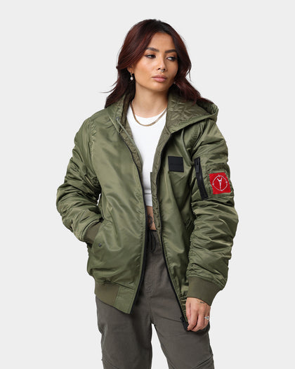 Carre Ultilitaire Hooded Bomber Jacket Khaki Green