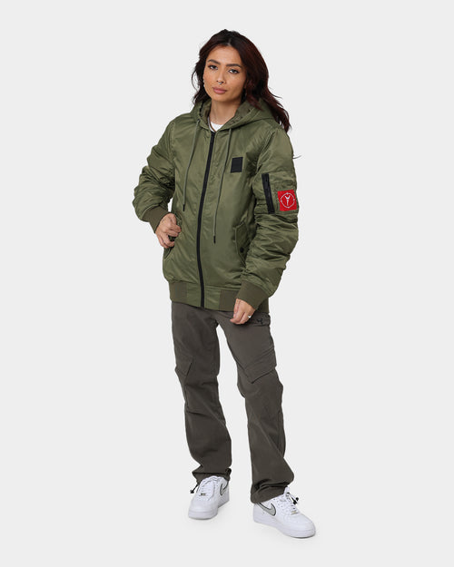 Carre Ultilitaire Hooded Bomber Jacket Khaki Green